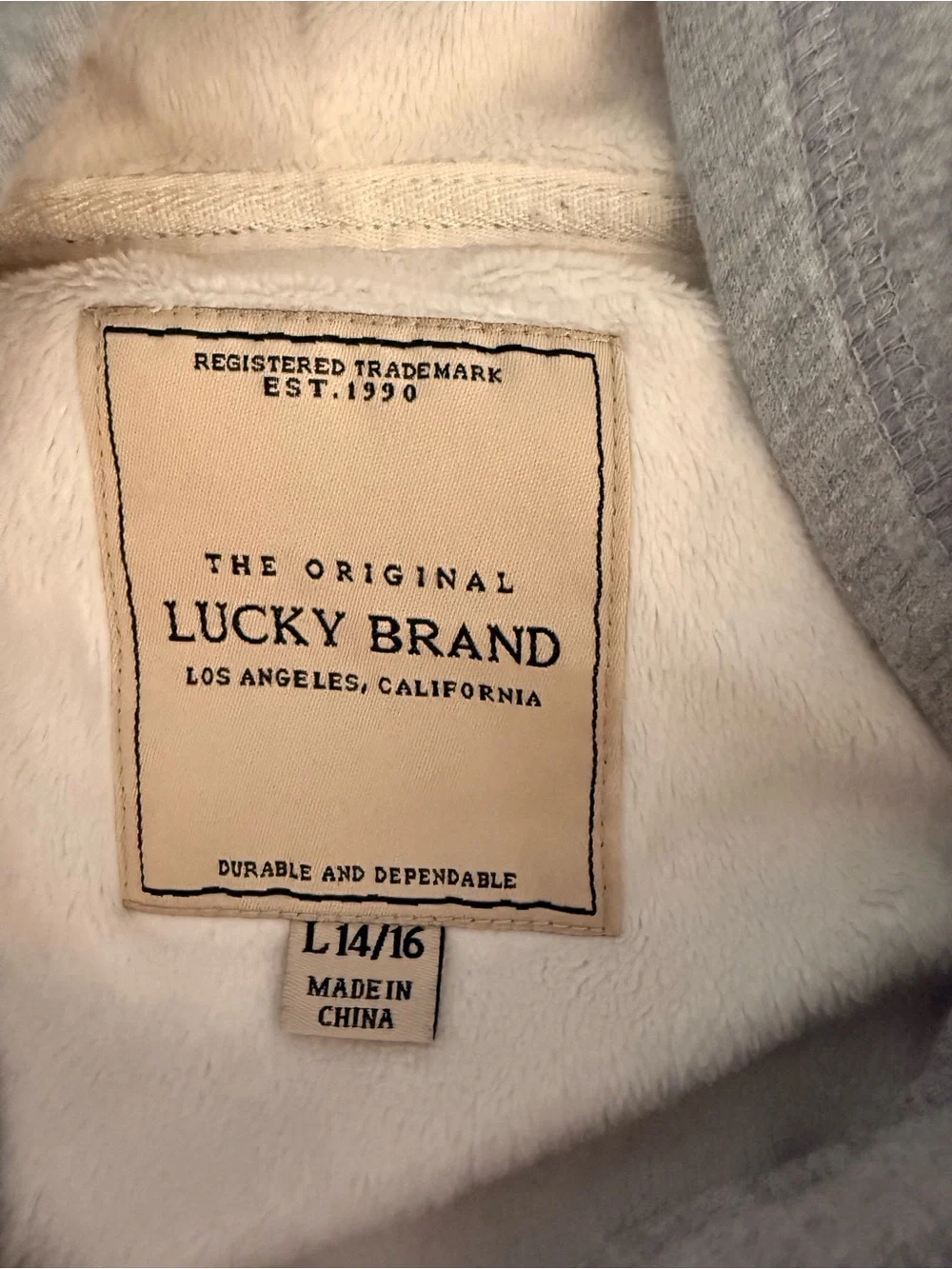 Lucky Brand Light Gray Hoodie with Cream Lining